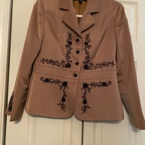 Kasper Mauve Blazer with Black Floral Embroidery